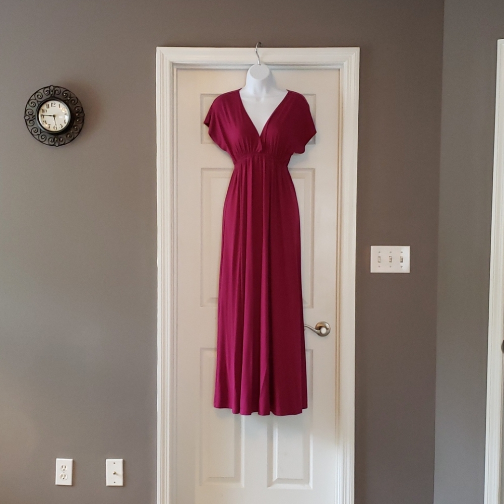 Short sleeved surplice neckline maxi dress